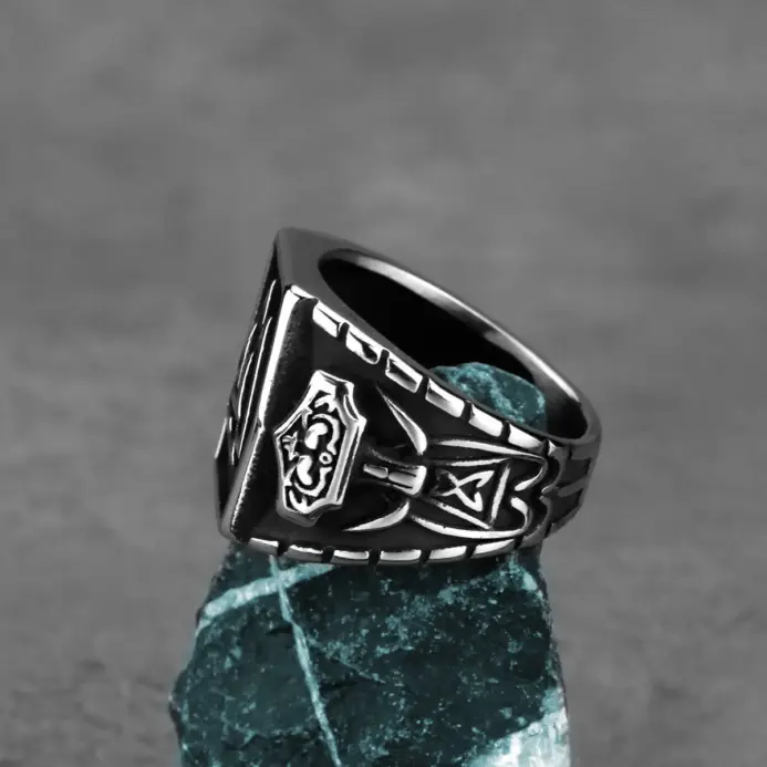 Anillo de runas vikingas de acero inoxidable 316L HNSP para hombres, accesorios de joyería, resistente al agua y antidecoloración 2