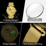 Reloj de pulsera de lujo POEDAGAR para hombre con doble zona horaria, resistente al agua, con fecha, deportivo, de malla de acero inoxidable, reloj de cuarzo para hombre. 4