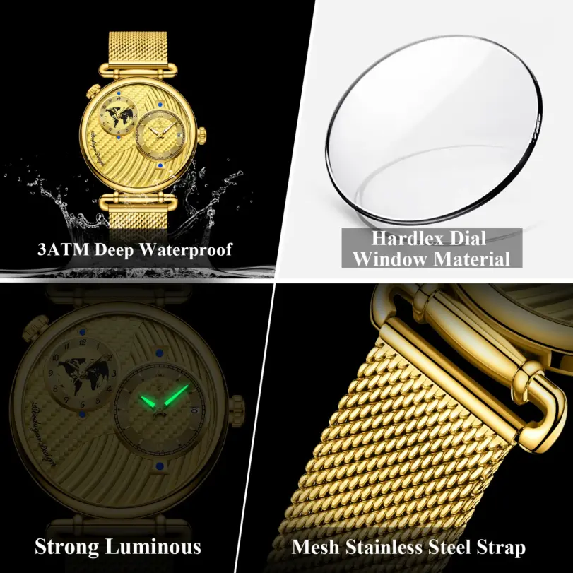 Reloj de pulsera de lujo POEDAGAR para hombre con doble zona horaria, resistente al agua, con fecha, deportivo, de malla de acero inoxidable, reloj de cuarzo para hombre. 4