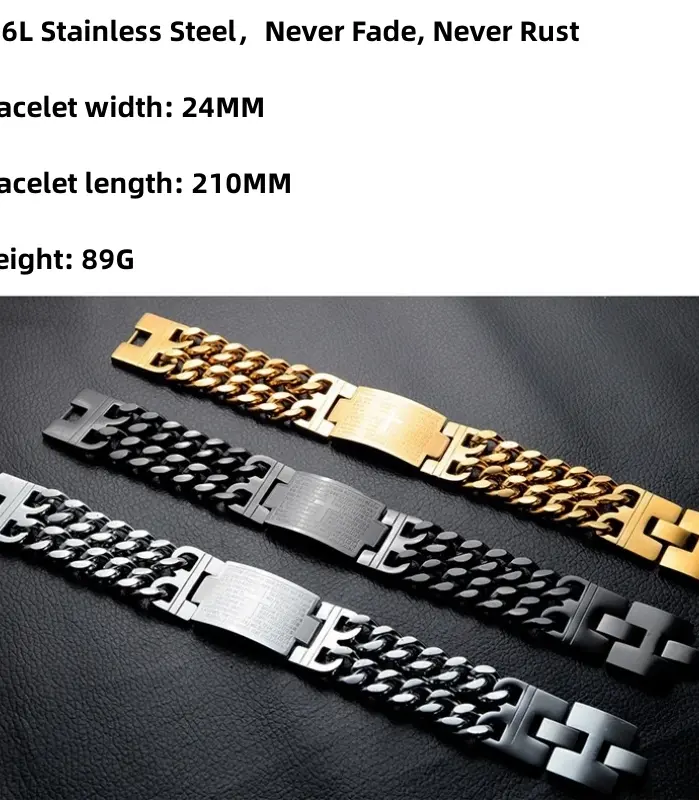 HNSP Pulsera de cadena cubana de acero inoxidable 316L de 24 mm de ancho para hombre, joyería masculina, pulsera envolvente, accesorio punk 2