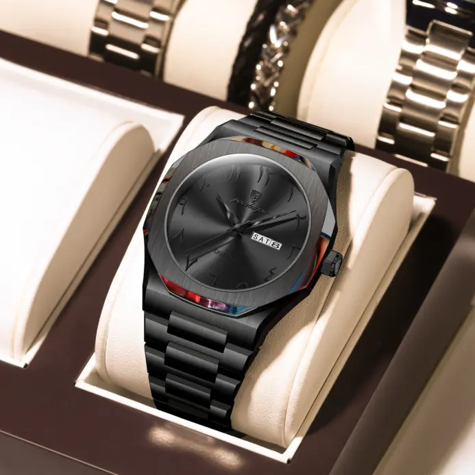 Reloj POEDAGAR de alta calidad a la moda para hombre, Reloj resistente al agua con fecha y semana para hombre, relojes de lujo de acero inoxidable de cuarzo para hombre, Reloj + caja 2