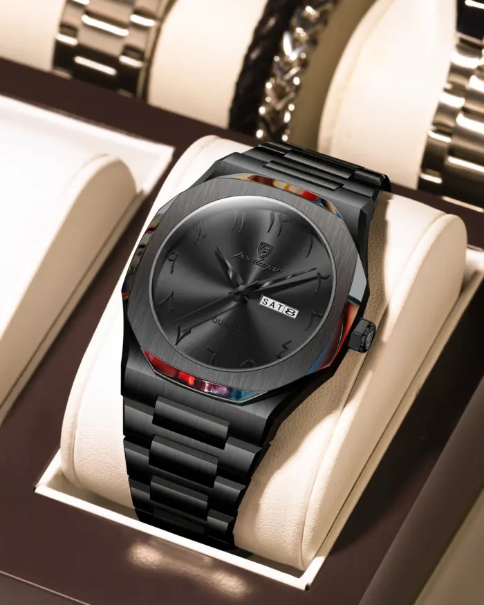 Reloj POEDAGAR de alta calidad a la moda para hombre, Reloj resistente al agua con fecha y semana para hombre, relojes de lujo de acero inoxidable de cuarzo para hombre, Reloj + caja 2