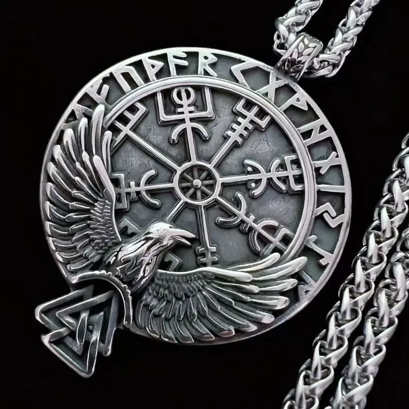 Collar con colgante de cuervo de Odín nórdico con runas vikingas de acero inoxidable HNSP 316L para hombre, accesorios de joyería vintage. 4