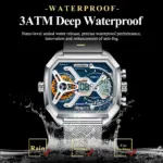 POEDAGAR, reloj de moda para hombre, reloj rectangular resistente al agua con fecha y semana LED para hombre, relojes electrónicos de cuarzo de acero inoxidable con malla para hombre 3
