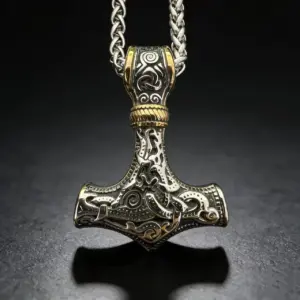 Collar con colgante de runas nórdicas de Odín y martillo de Thor de acero inoxidable HNSP 316L para hombre, accesorios de joyería. 1