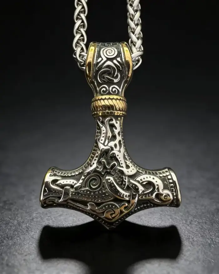 Collar con colgante de runas nórdicas de Odín y martillo de Thor de acero inoxidable HNSP 316L para hombre, accesorios de joyería. 1