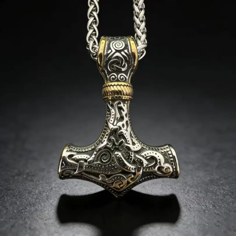 Collar con colgante de runas nórdicas de Odín y martillo de Thor de acero inoxidable HNSP 316L para hombre, accesorios de joyería. 1