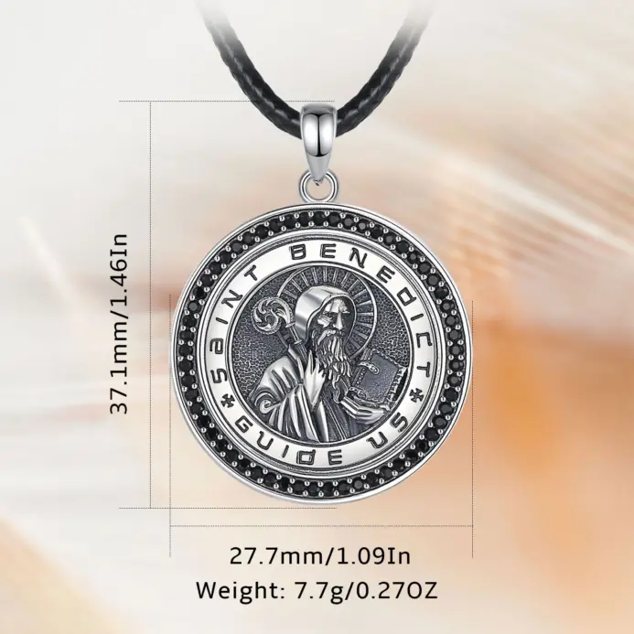 collar de plata de ley 925 con amuleto de San Benito, colgante de cruz, joyería católica, Buen regalo para hombres y mujeres 2