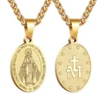 Colgante de la Virgen María HNSP, Medalla Milagrosa, Collar Católico de Acero Inoxidable, Joyería Religiosa para Hombres y Mujeres, Regalo 1