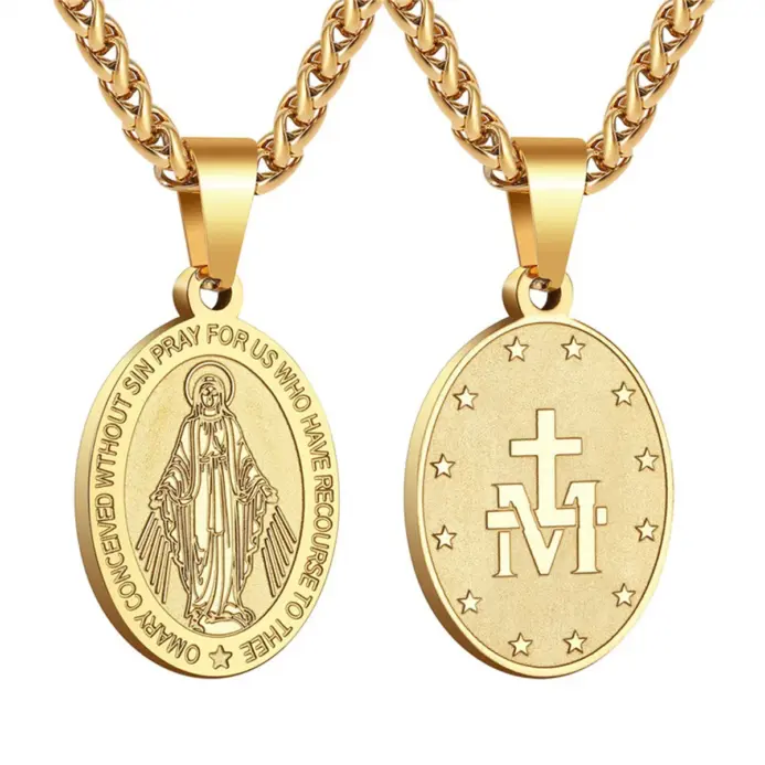 Colgante de la Virgen María HNSP, Medalla Milagrosa, Collar Católico de Acero Inoxidable, Joyería Religiosa para Hombres y Mujeres, Regalo 1