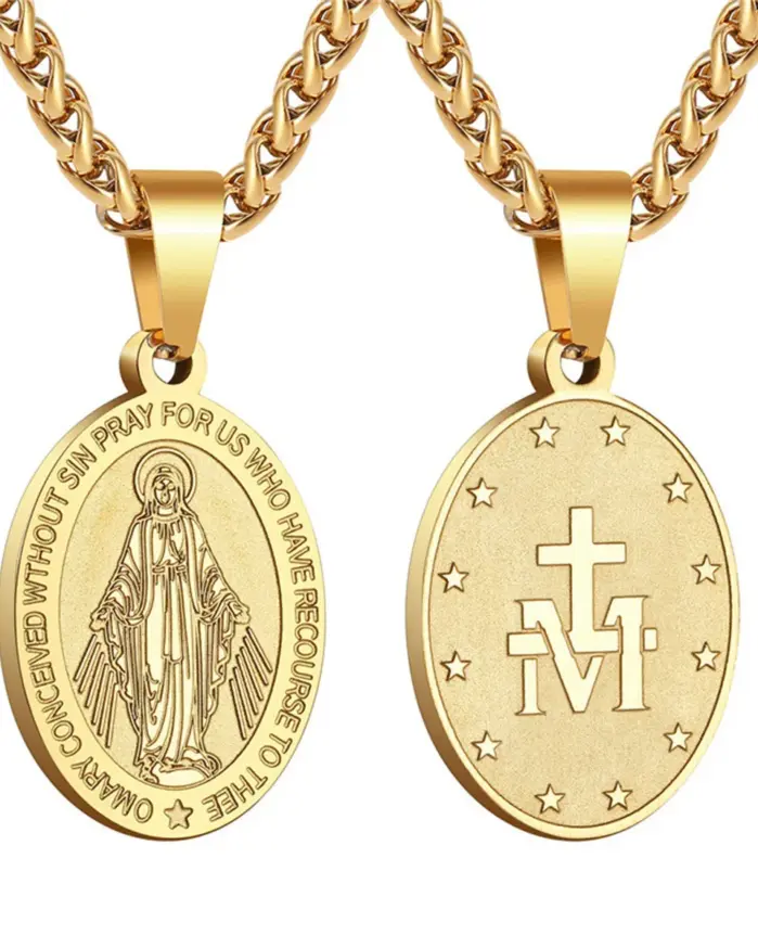Colgante de la Virgen María HNSP, Medalla Milagrosa, Collar Católico de Acero Inoxidable, Joyería Religiosa para Hombres y Mujeres, Regalo 1