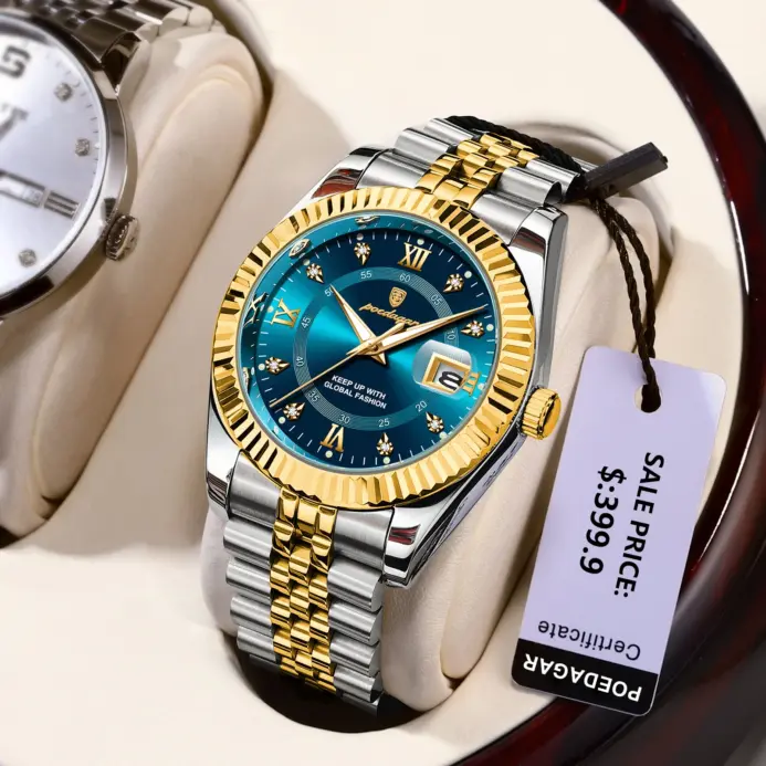 Reloj de pulsera POEDAGAR de marca de lujo para hombre, reloj luminoso resistente al agua con fecha para hombre, relojes deportivos de cuarzo de acero inoxidable de alta calidad para hombre 2