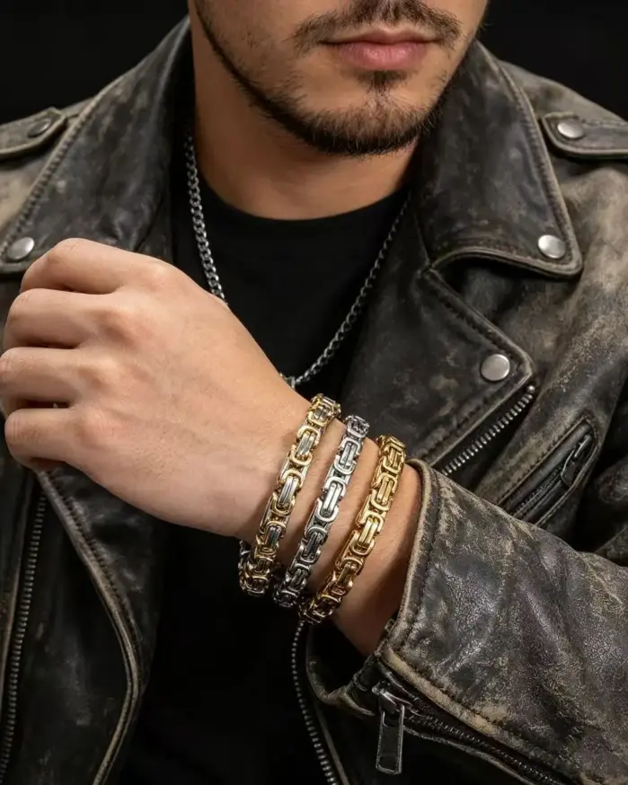HNSP Pulsera de cadena de motocicleta de acero inoxidable de 8 mm para hombre, estilo urbano, accesorios de joyería para hombre fuerte 2