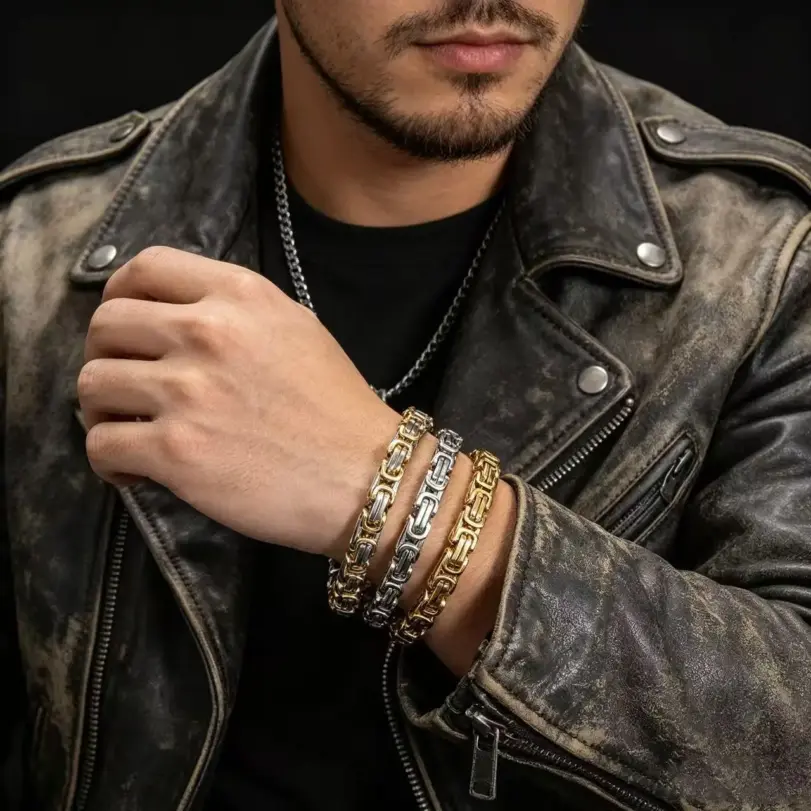 HNSP Pulsera de cadena de motocicleta de acero inoxidable de 8 mm para hombre, estilo urbano, accesorios de joyería para hombre fuerte 2