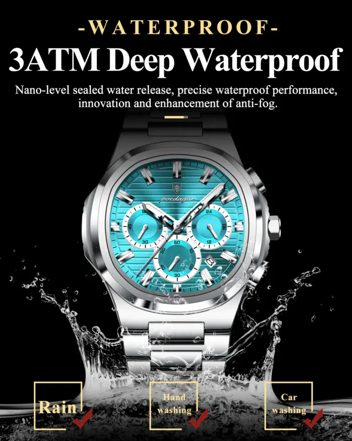 Reloj de Pulsera POEDAGAR de Alta Calidad para Hombre, Lujoso, Luminoso, con Fecha, de Acero Inoxidable, Cronógrafo, Reloj de Cuarzo de Moda para Hombre 2