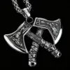HNSP 316L Acero inoxidable Guerrero vikingo doble hacha colgante collar para hombres accesorio de joyería Vintage 1