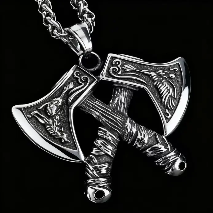 HNSP 316L Acero inoxidable Guerrero vikingo doble hacha colgante collar para hombres accesorio de joyería Vintage 1