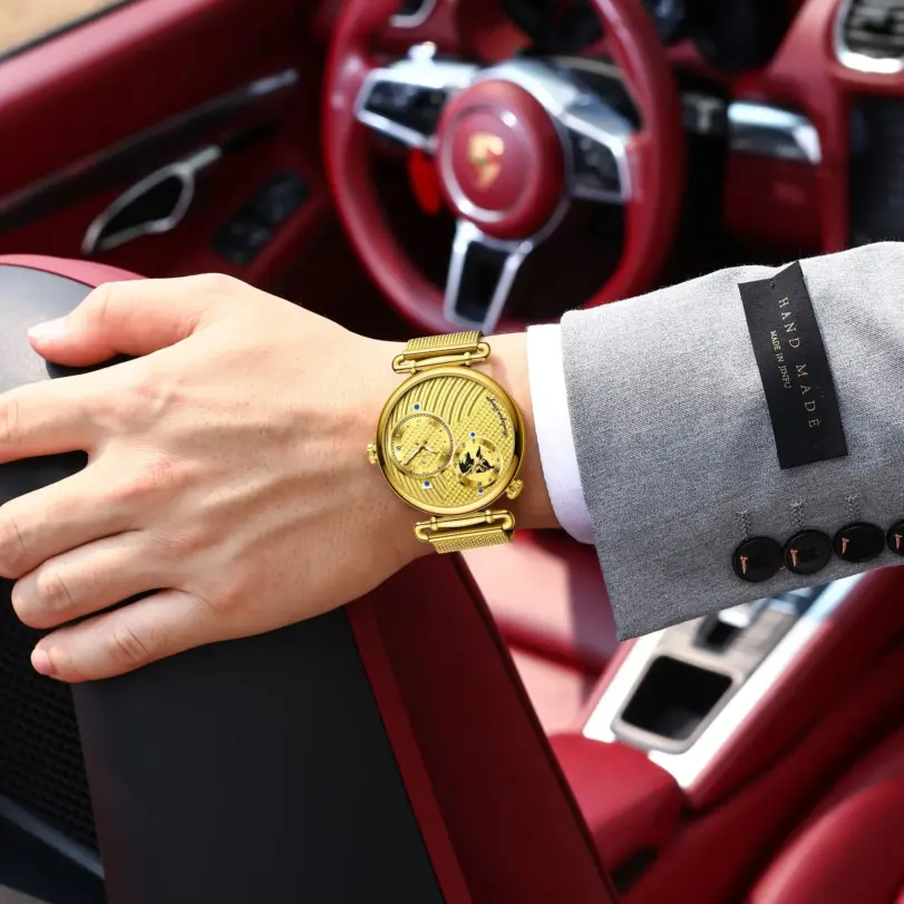 Reloj de pulsera de lujo POEDAGAR para hombre con doble zona horaria, resistente al agua, con fecha, deportivo, de malla de acero inoxidable, reloj de cuarzo para hombre. 6