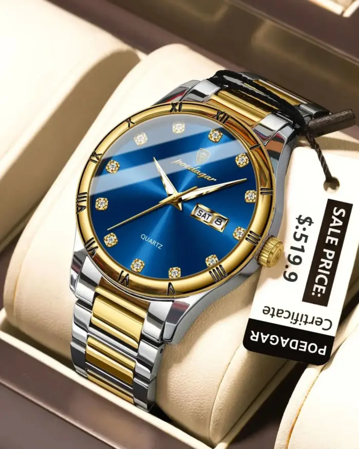 POEDAGAR, Reloj de lujo superior para hombre con fecha y semana, Reloj de pulsera luminoso resistente al agua para hombre, relojes de cuarzo de acero inoxidable para hombre, Reloj deportivo 1