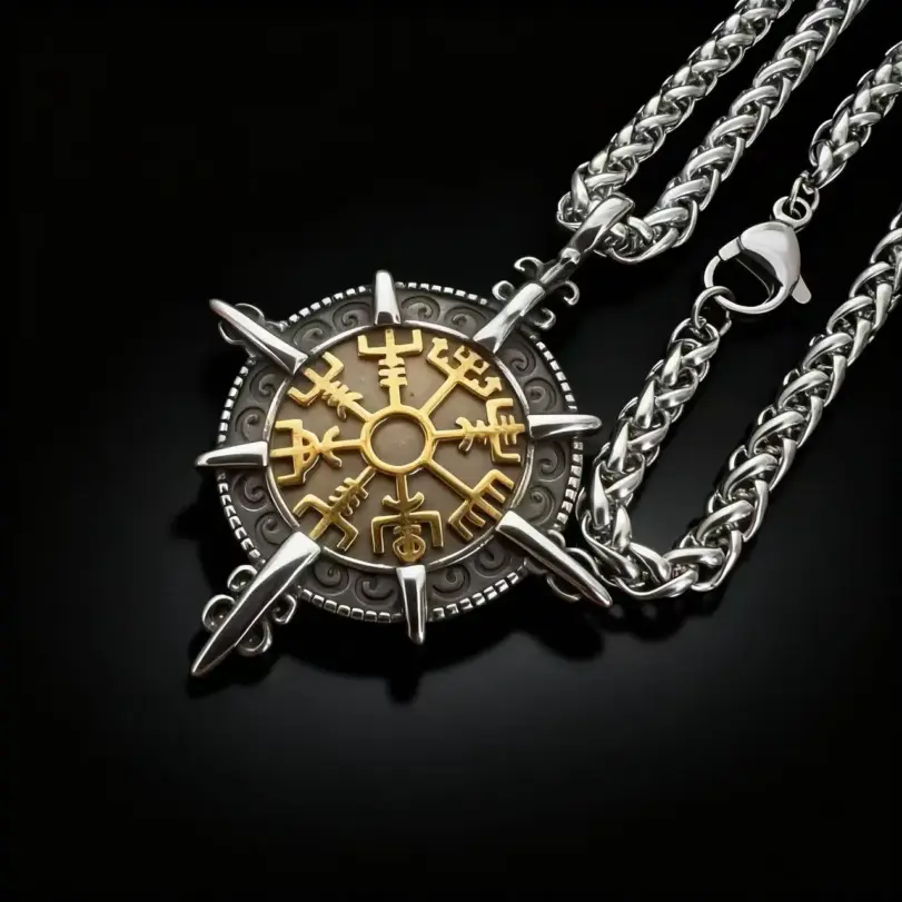 HNSP 316L Acero inoxidable vikingo runa brújula colgante collar para hombres accesorios de joyería 3