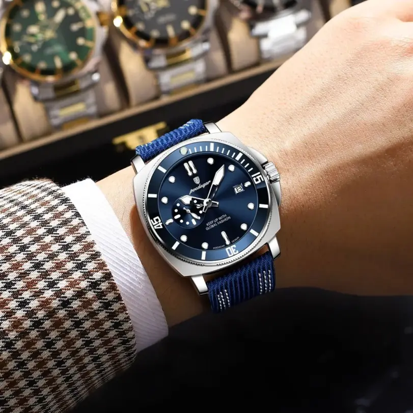 POEDAGAR, reloj de pulsera de lujo a la moda para hombre, reloj deportivo luminoso resistente al agua con fecha para hombre, relojes de cuarzo de cuero de nailon para negocios para hombre 6