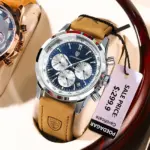 Reloj POEDAGAR de lujo para hombre, cronógrafo resistente al agua, reloj de pulsera luminoso con fecha para hombre, relojes de cuero de cuarzo para hombre Sprots 4