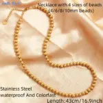 MHS.SUN-collar de perlas con cuentas de bola de Color dorado de acero inoxidable, cuentas de Metal de 4/6/8/10MM, joyería ajustable para mujeres y hombres 5