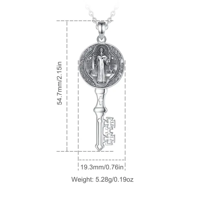 Eudora-collar de plata de ley 925 con llave cruzada, amuleto de San Benito, colgante, joyería cristiana fina para hombres y mujeres 2