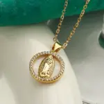 NEWBUY joyería religiosa de alta calidad para mujer, collar de cadena de acero inoxidable con incrustaciones de circonita cúbica de cobre, colgante de la Virgen María 3