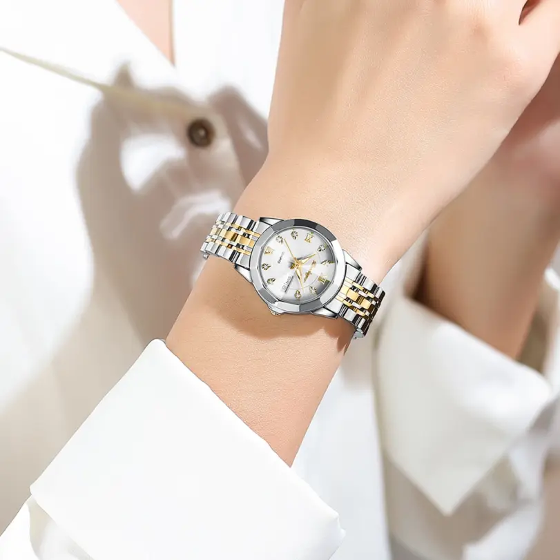 POEDAGAR, reloj de pulsera de lujo para mujer, luminoso, resistente al agua, fecha, semana, relojes de vestir para mujer, reloj de acero inoxidable para mujer, reloj de cuarzo + caja 5