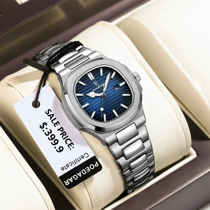 Reloj de pulsera POEDAGAR elegante para mujer, reloj luminoso resistente al agua con calendario para mujer, relojes cuadrados de cuarzo de acero inoxidable para mujer 2