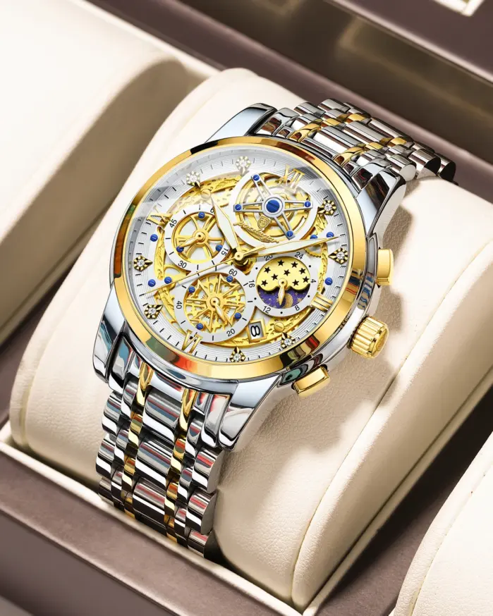 Reloj POEDAGAR de lujo a la moda para hombre, Reloj de pulsera resistente al agua con fecha luminosa para hombre, cronógrafo de acero inoxidable, relojes de cuarzo para hombre 1
