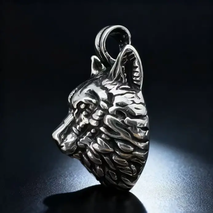HNSP 316L Acero inoxidable vikingo cabeza de lobo colgante collar para hombres Punk gótico accesorios de joyería 2