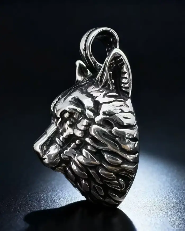 HNSP 316L Acero inoxidable vikingo cabeza de lobo colgante collar para hombres Punk gótico accesorios de joyería 2