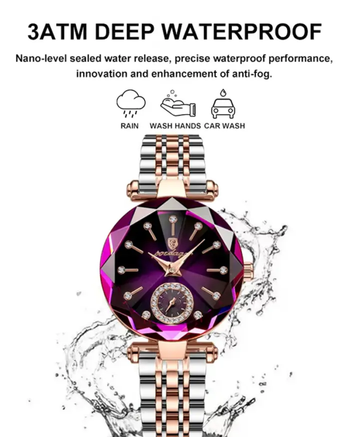 Reloj de pulsera POEDAGAR de lujo para mujer, Reloj elegante resistente al agua de acero inoxidable para vestido de mujer, relojes de cuarzo con diamantes para mujer 2