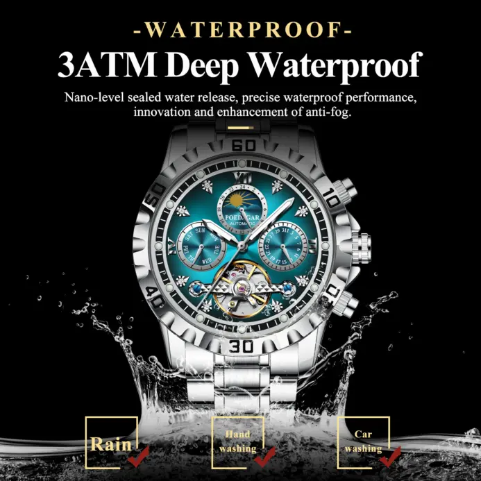 Reloj POEDAGAR militar de lujo para hombre, reloj mecánico resistente al agua para hombre, Tourbillon hueco, relojes automáticos de acero inoxidable para hombre + caja 2