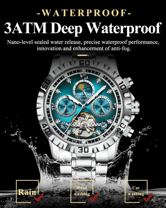 Reloj POEDAGAR militar de lujo para hombre, reloj mecánico resistente al agua para hombre, Tourbillon hueco, relojes automáticos de acero inoxidable para hombre + caja 2