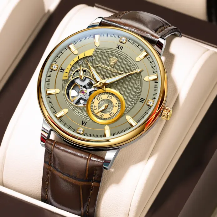 Reloj POEDAGAR deportivo de lujo para hombre, reloj luminoso resistente al agua para hombre, Tourbillon hueco, relojes mecánicos automáticos de cuero para hombre 1