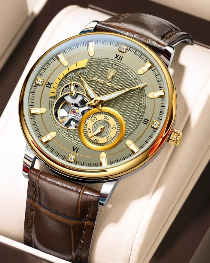 Reloj POEDAGAR deportivo de lujo para hombre, reloj luminoso resistente al agua para hombre, Tourbillon hueco, relojes mecánicos automáticos de cuero para hombre 1
