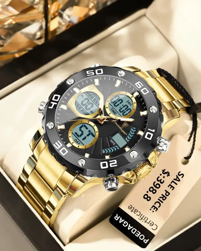 Reloj POEDAGAR Original para hombre, resistente al agua, LED luminoso, fecha, semana, alarma, cronógrafo, reloj para hombre, pantalla de doble horario, relojes de cuarzo para hombre 2