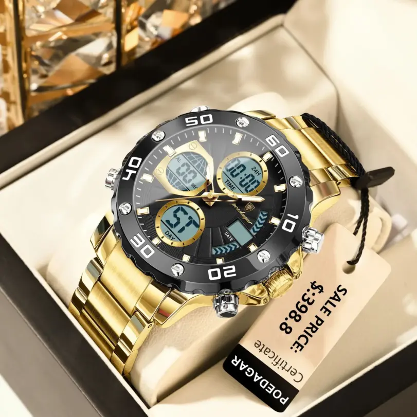 Reloj POEDAGAR Original para hombre, resistente al agua, LED luminoso, fecha, semana, alarma, cronógrafo, reloj para hombre, pantalla de doble horario, relojes de cuarzo para hombre 2