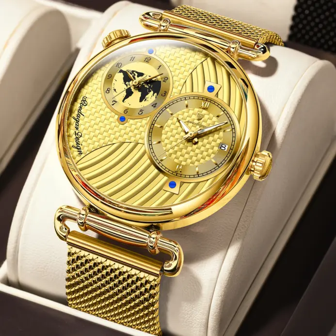 Reloj de pulsera de lujo POEDAGAR para hombre con doble zona horaria, resistente al agua, con fecha, deportivo, de malla de acero inoxidable, reloj de cuarzo para hombre. 1
