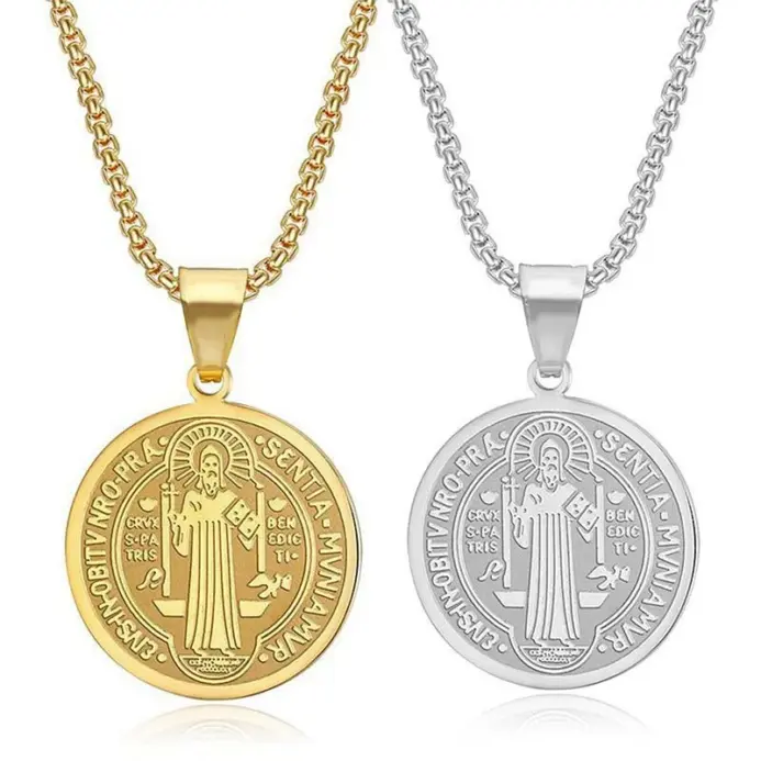 YQ-collar con colgante de San Benito de acero inoxidable 316L para hombres y mujeres, accesorios de medalla religiosa 1