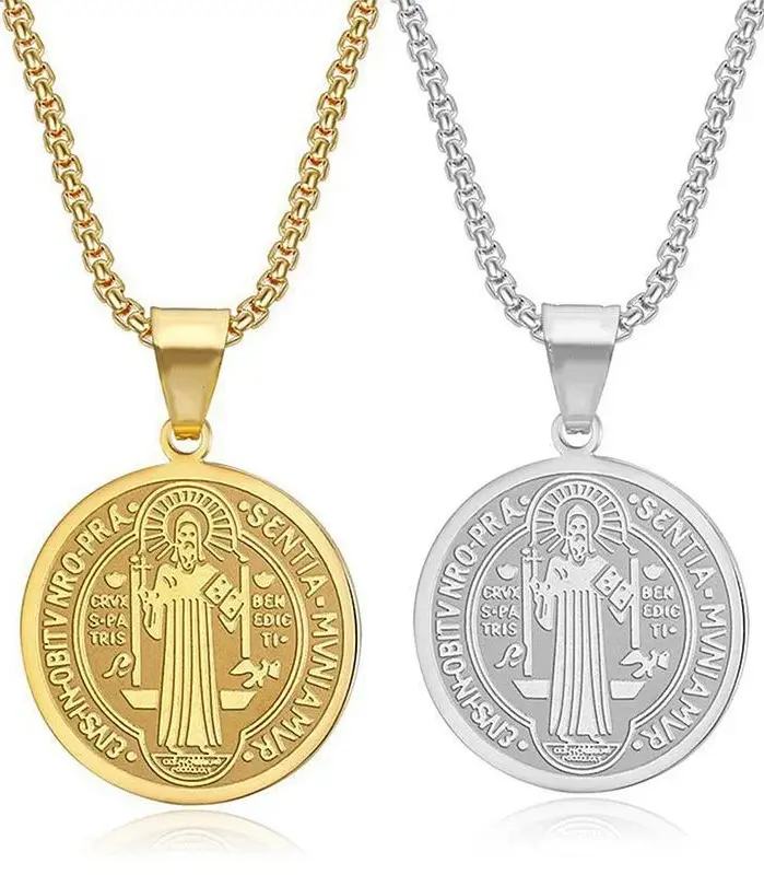 YQ-collar con colgante de San Benito de acero inoxidable 316L para hombres y mujeres, accesorios de medalla religiosa 1