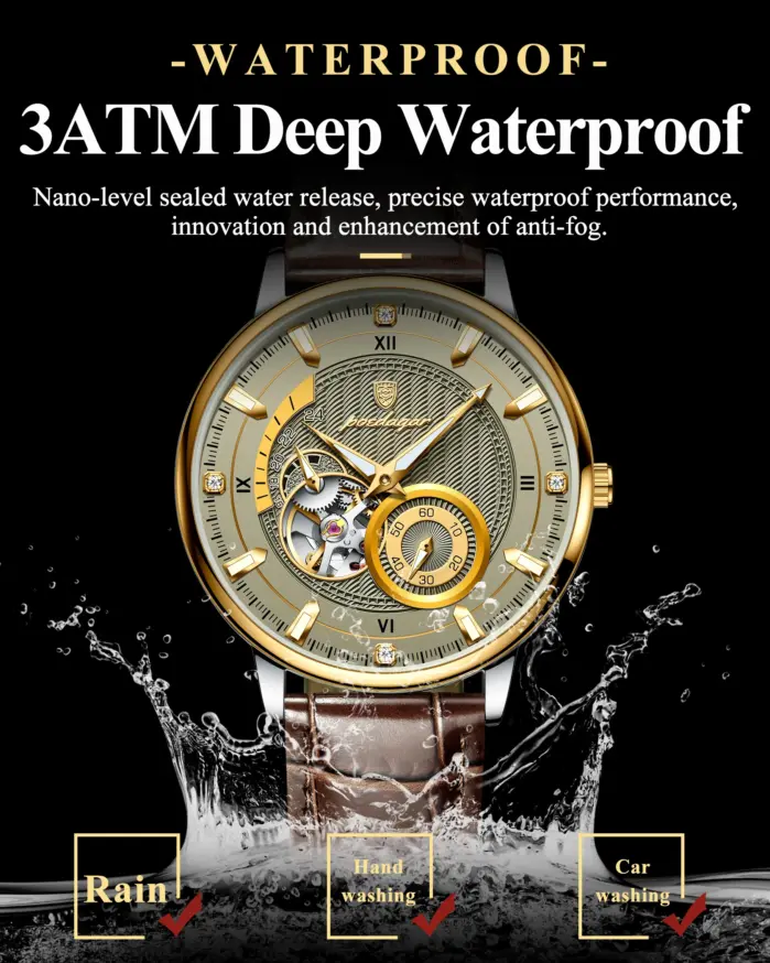 Reloj POEDAGAR deportivo de lujo para hombre, reloj luminoso resistente al agua para hombre, Tourbillon hueco, relojes mecánicos automáticos de cuero para hombre 2