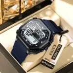 Reloj deportivo LED POEDAGAR para hombre, pantalla de doble horario, reloj Digital de semana con fecha cuadrada para hombre, correa de silicona electrónica, relojes de cuarzo para hombre 2
