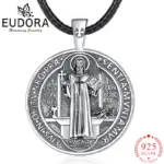 Collar de San Benito Eudora, amuleto católico de Plata de Ley 925, colgante de cruz de San Benito, joyería espiritual, Buen regalo Unisex 1