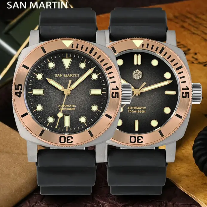Reloj de buceo San Martin de 42mm Retro de titanio NH35 relojes mecánicos automáticos para hombres bisel de bronce zafiro luminoso resistente al agua 200m 2