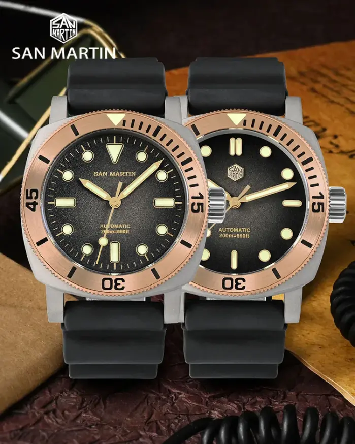 Reloj de buceo San Martin de 42mm Retro de titanio NH35 relojes mecánicos automáticos para hombres bisel de bronce zafiro luminoso resistente al agua 200m 2