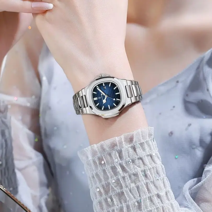 Reloj de pulsera POEDAGAR elegante para mujer, reloj luminoso resistente al agua con calendario para mujer, relojes cuadrados de cuarzo de acero inoxidable para mujer 6